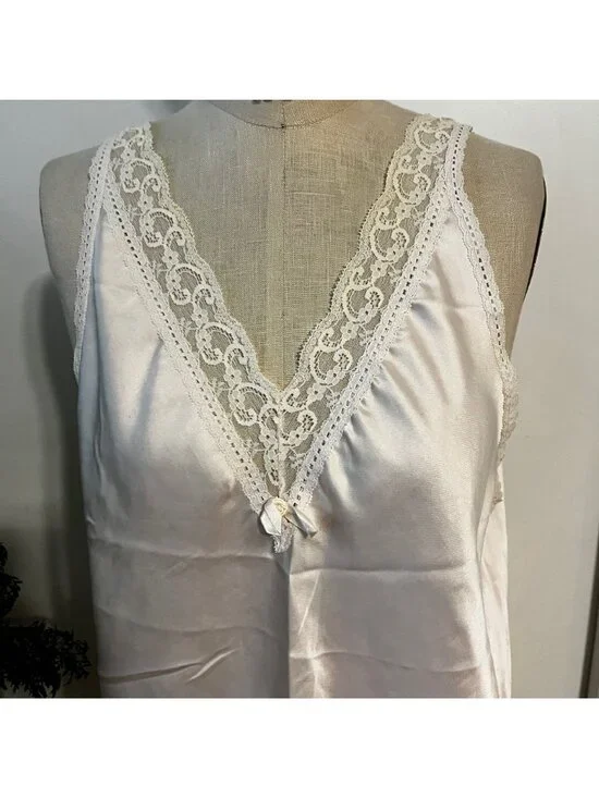 Vintage CHRISTIAN DIOR Satin Baby Pink Lace Cami  Size Large - Picture 2 of 9